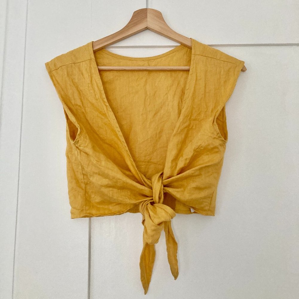 Whimsy + Row Valentina top in topaz linen S